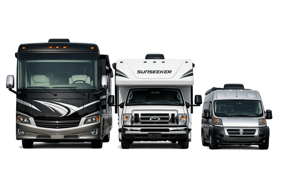 Three recreational vehicles side by side